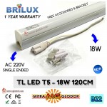 LED Neon Pendek TL T5 Tube AC 220V 18W 120 cm - WHITE | Brilux - Single E